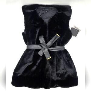 Marc New York Black Faux Fur Vest With Belt - NWT
